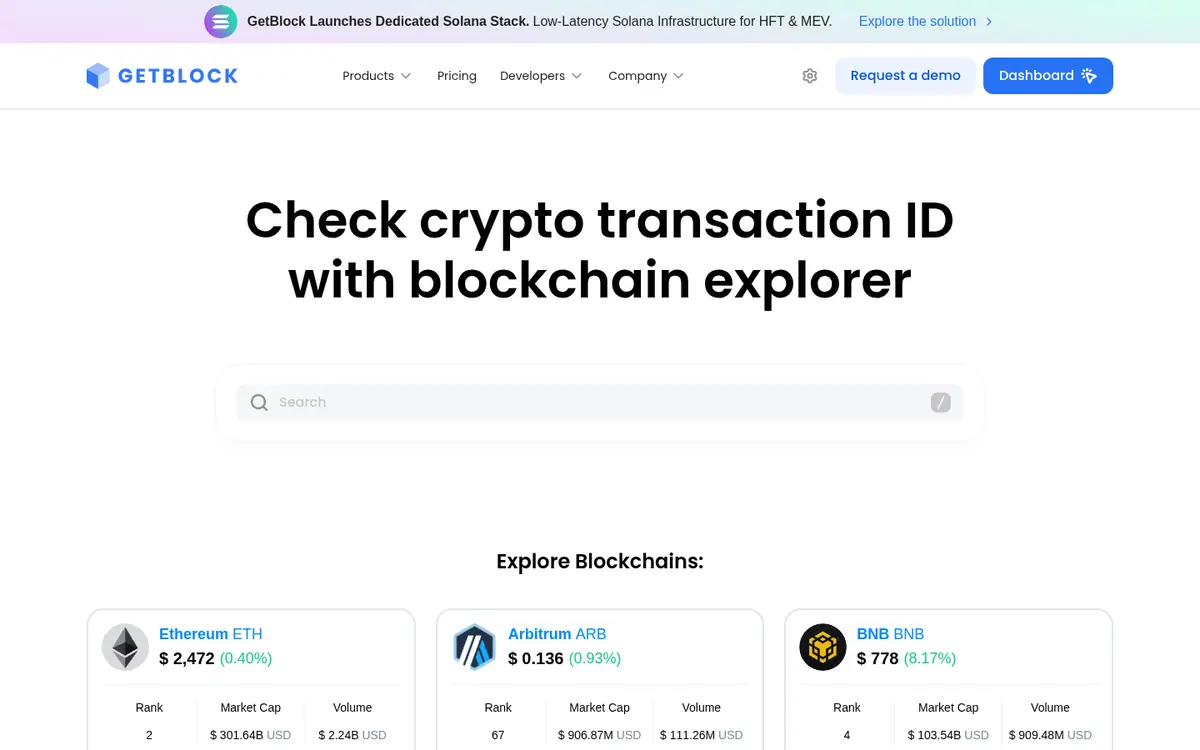 GetBlock Explorer — screenshot